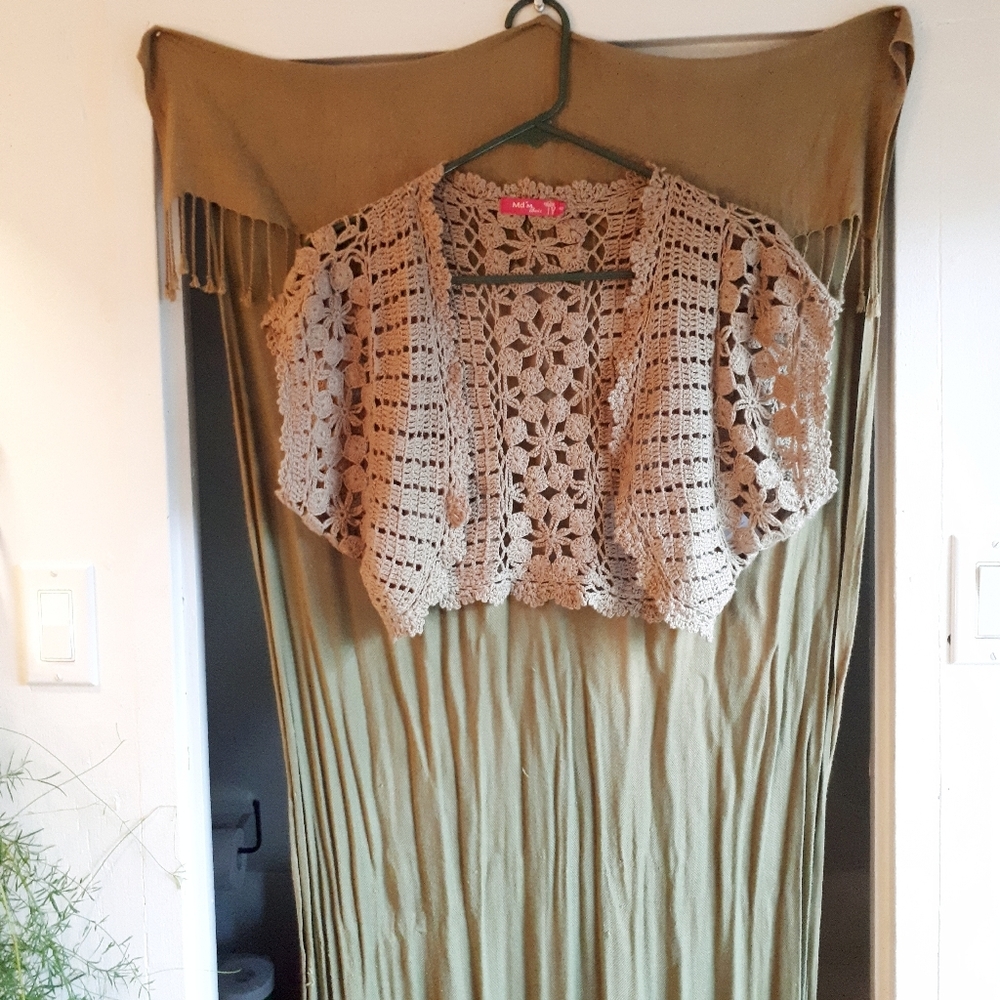 Vintage crop crochet vest cardigan cotton lace